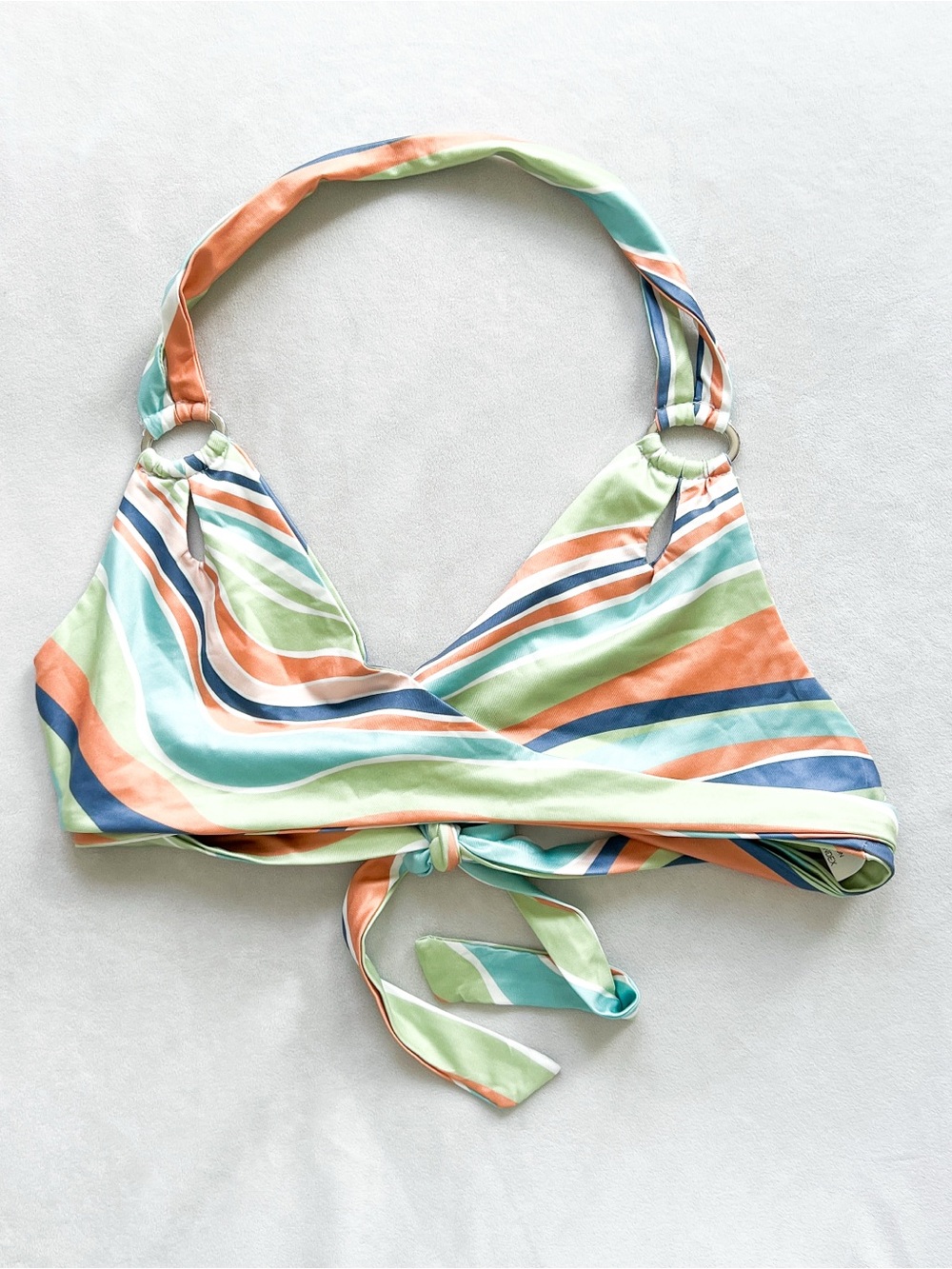 O. Vianca Multicolor Striped Crop Top in Coral, Mint & Navy - Medium